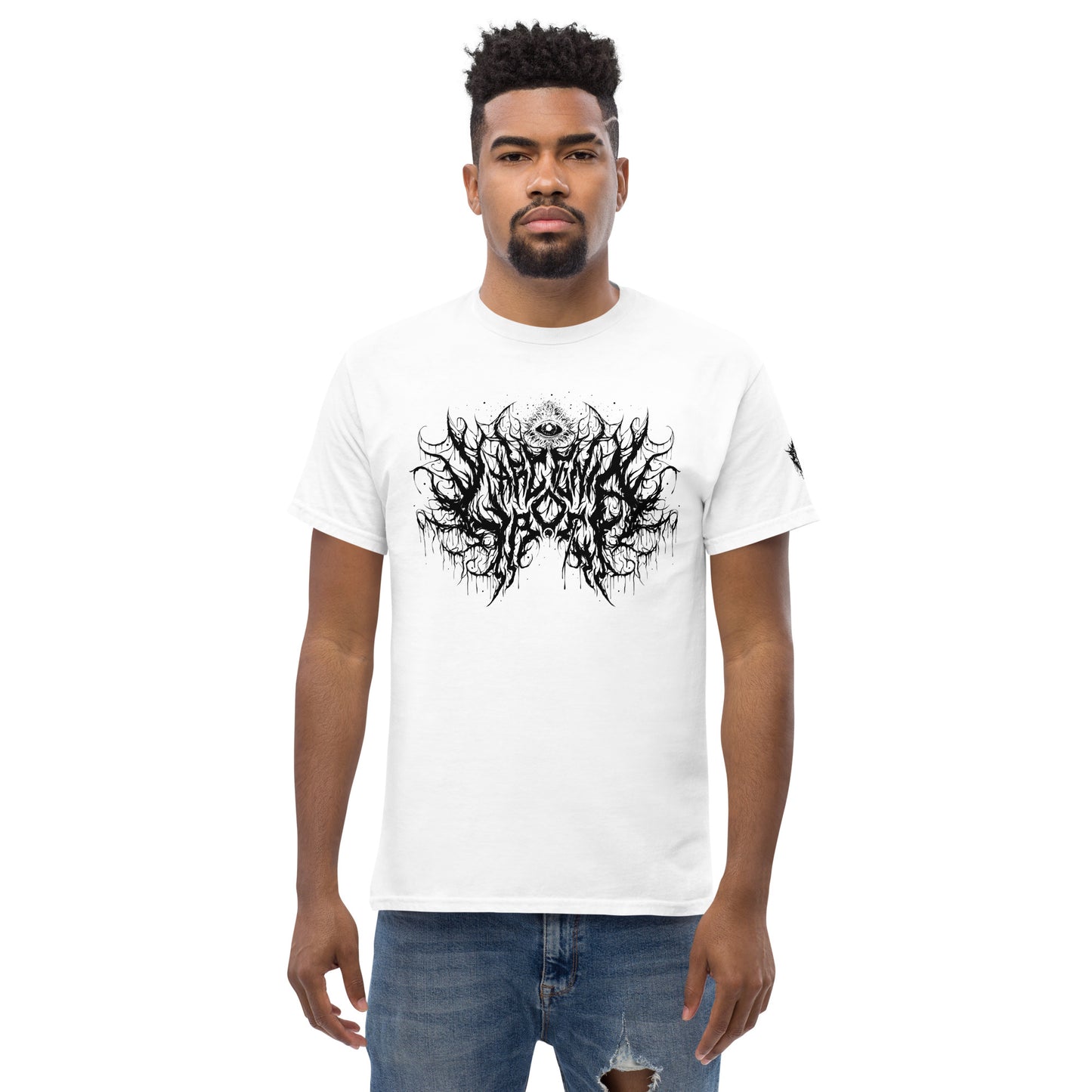 Larcenia Roe Logo Tee with Sleeve Emblem (White)
