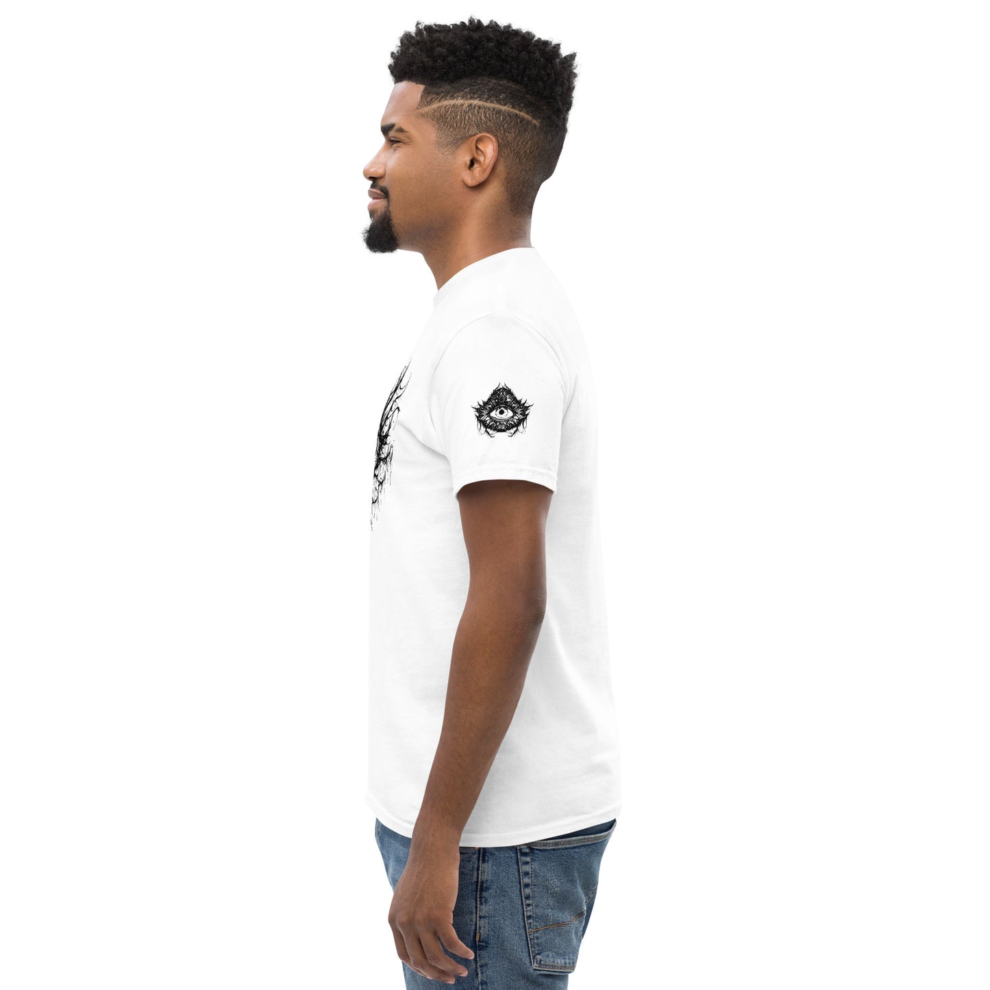 Larcenia Roe Logo Tee with Sleeve Emblem (White)